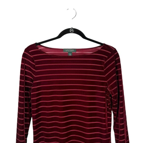 Ralph Lauren Women's Blouse Burgundy Velvet Sheer Stretch Holiday Top Size PM - Picture 4 of 8